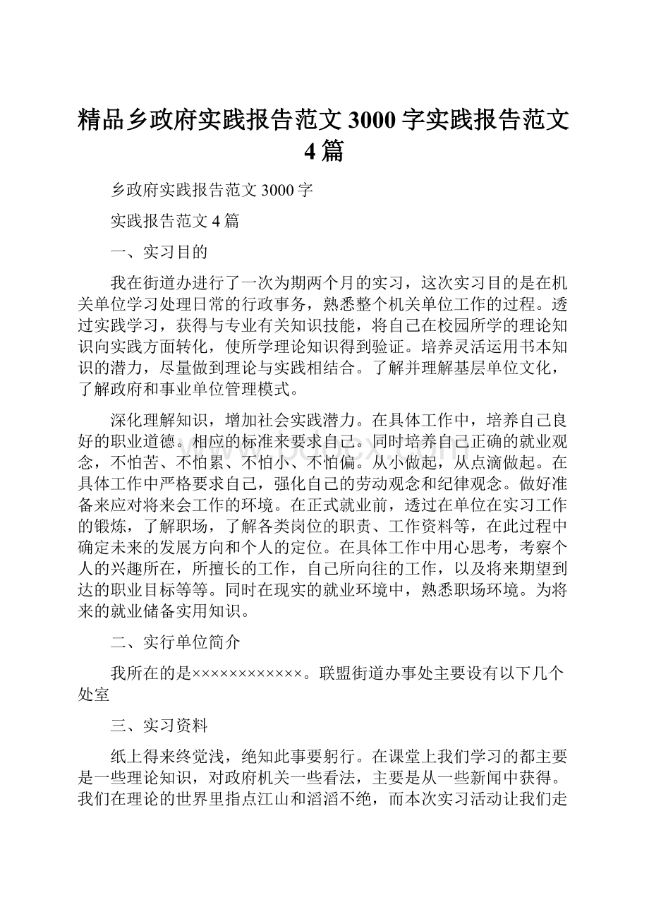 精品乡政府实践报告范文3000字实践报告范文4篇.docx_第1页