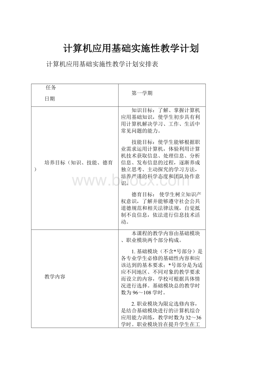 计算机应用基础实施性教学计划.docx_第1页