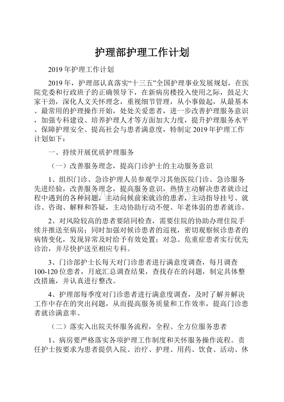 护理部护理工作计划.docx