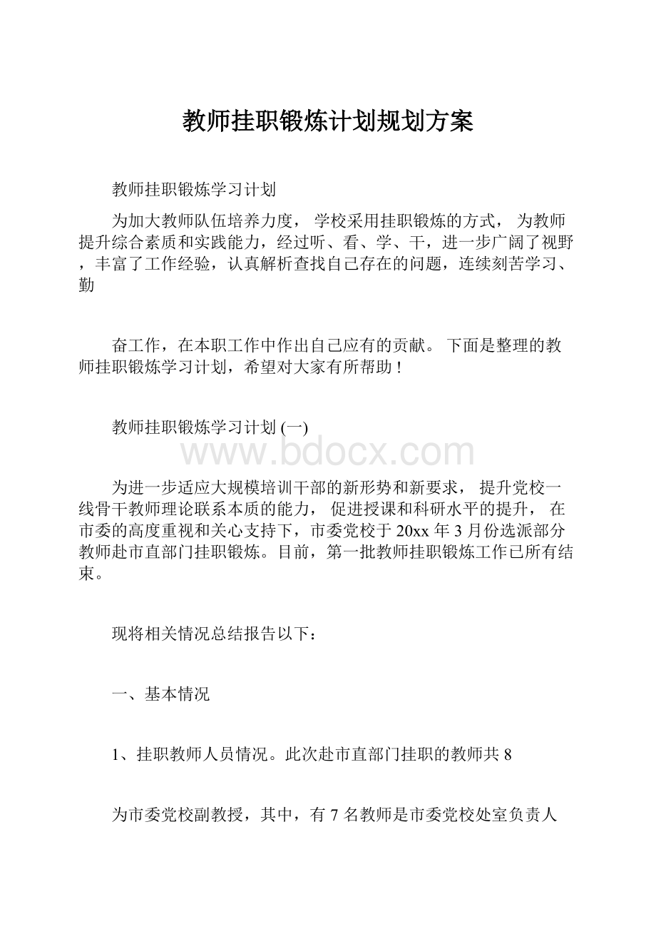 教师挂职锻炼计划规划方案.docx