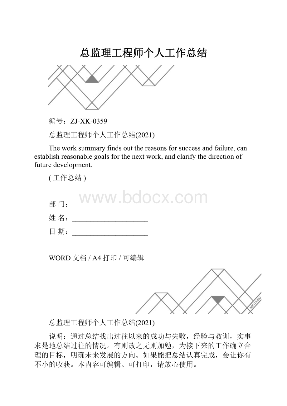 总监理工程师个人工作总结.docx