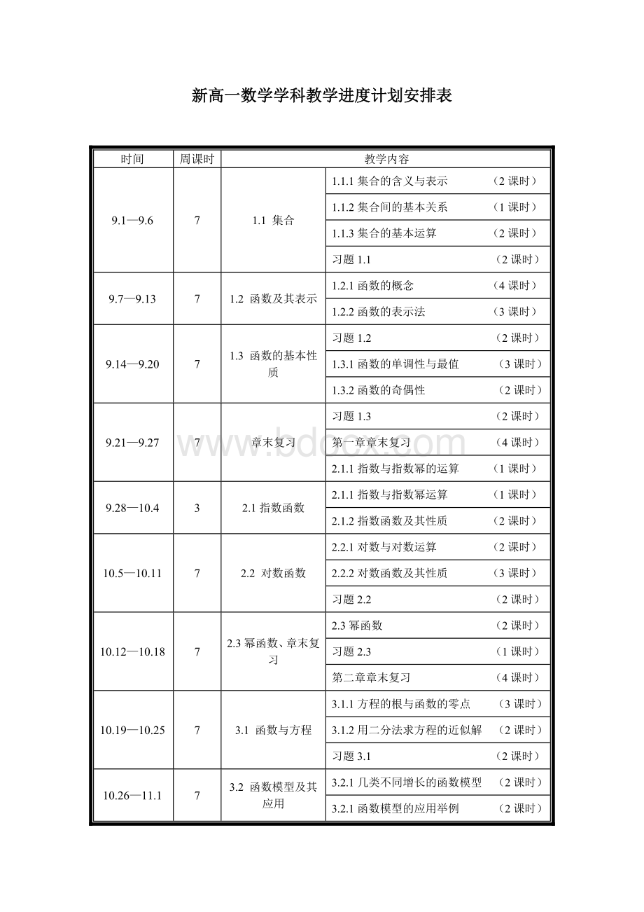 新高一数学学科教学进度计划安排表.doc