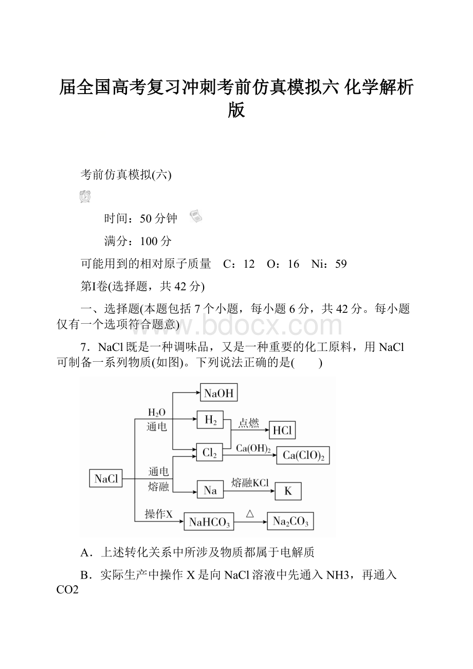 届全国高考复习冲刺考前仿真模拟六 化学解析版.docx