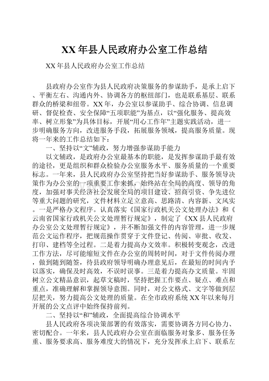 XX年县人民政府办公室工作总结.docx