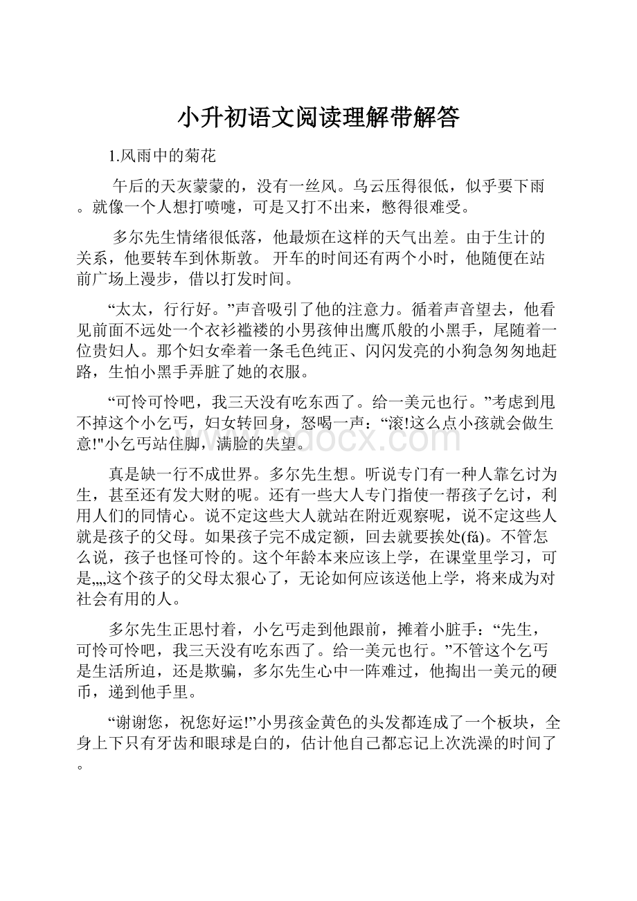 小升初语文阅读理解带解答.docx_第1页