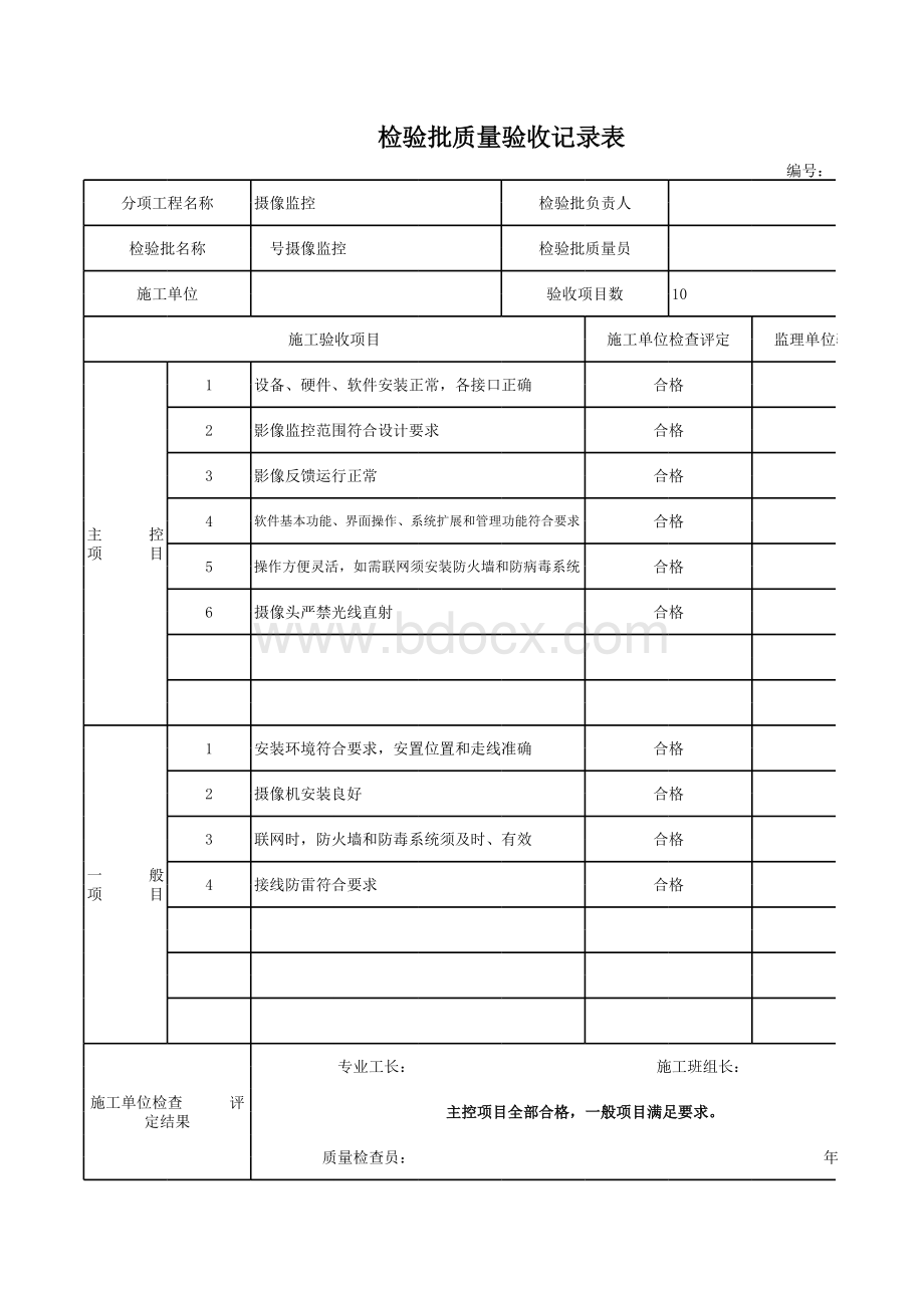 摄像监控检验批质量验收记录表.xls