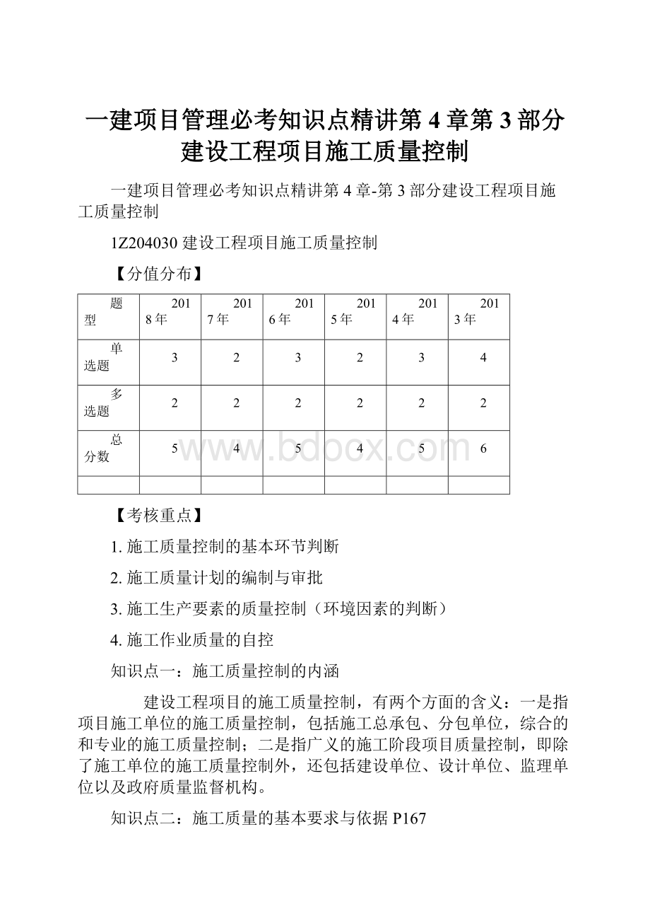 一建项目管理必考知识点精讲第4章第3部分建设工程项目施工质量控制.docx