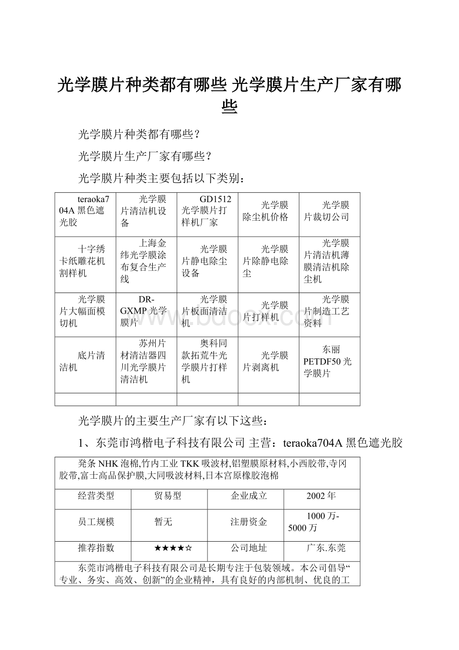 光学膜片种类都有哪些 光学膜片生产厂家有哪些.docx