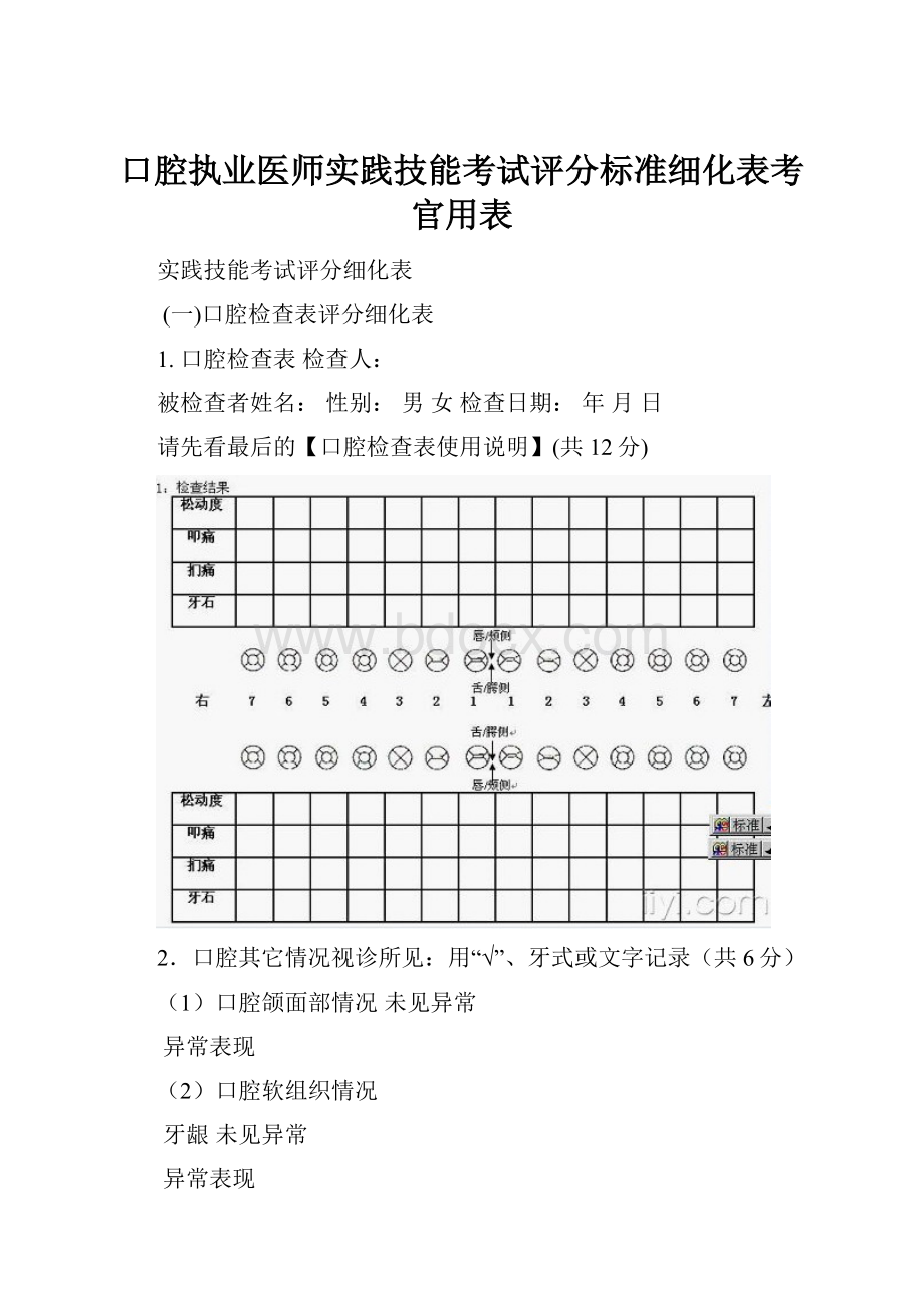 口腔执业医师实践技能考试评分标准细化表考官用表.docx