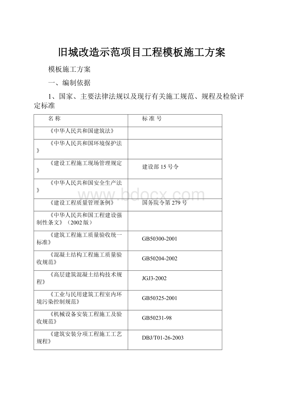 旧城改造示范项目工程模板施工方案.docx