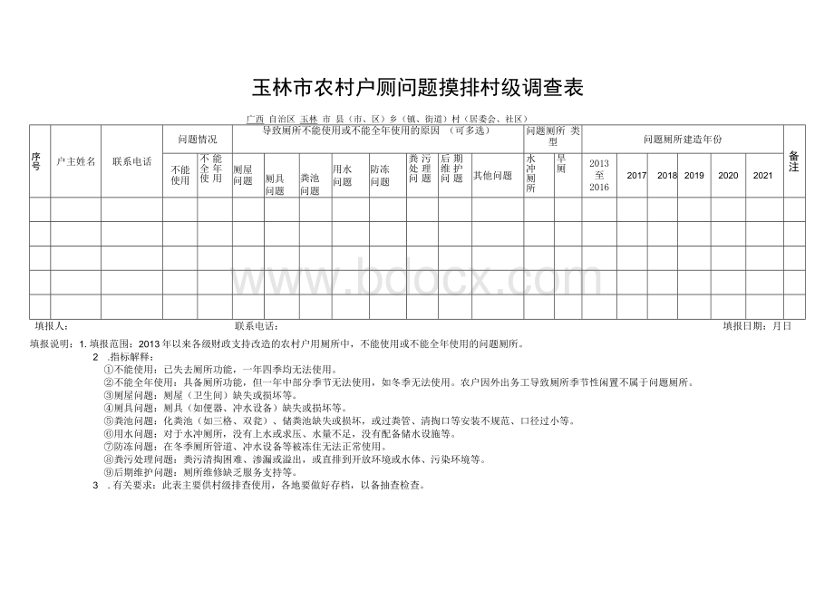 玉林市农村户厕问题摸排村级调查表.docx_第1页