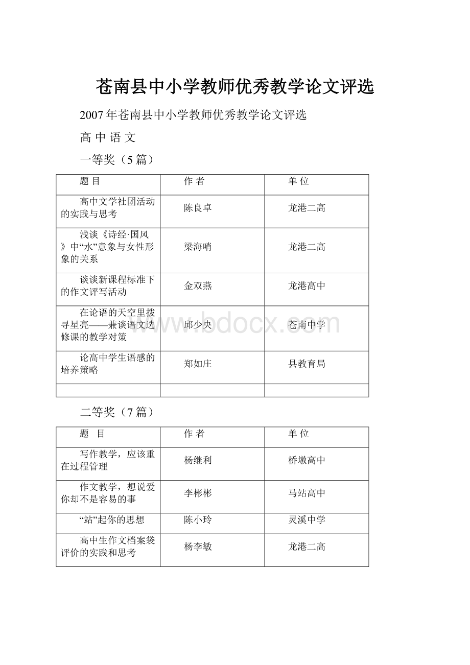 苍南县中小学教师优秀教学论文评选.docx