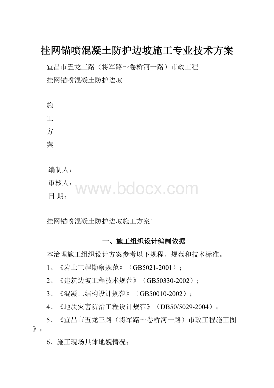 挂网锚喷混凝土防护边坡施工专业技术方案.docx