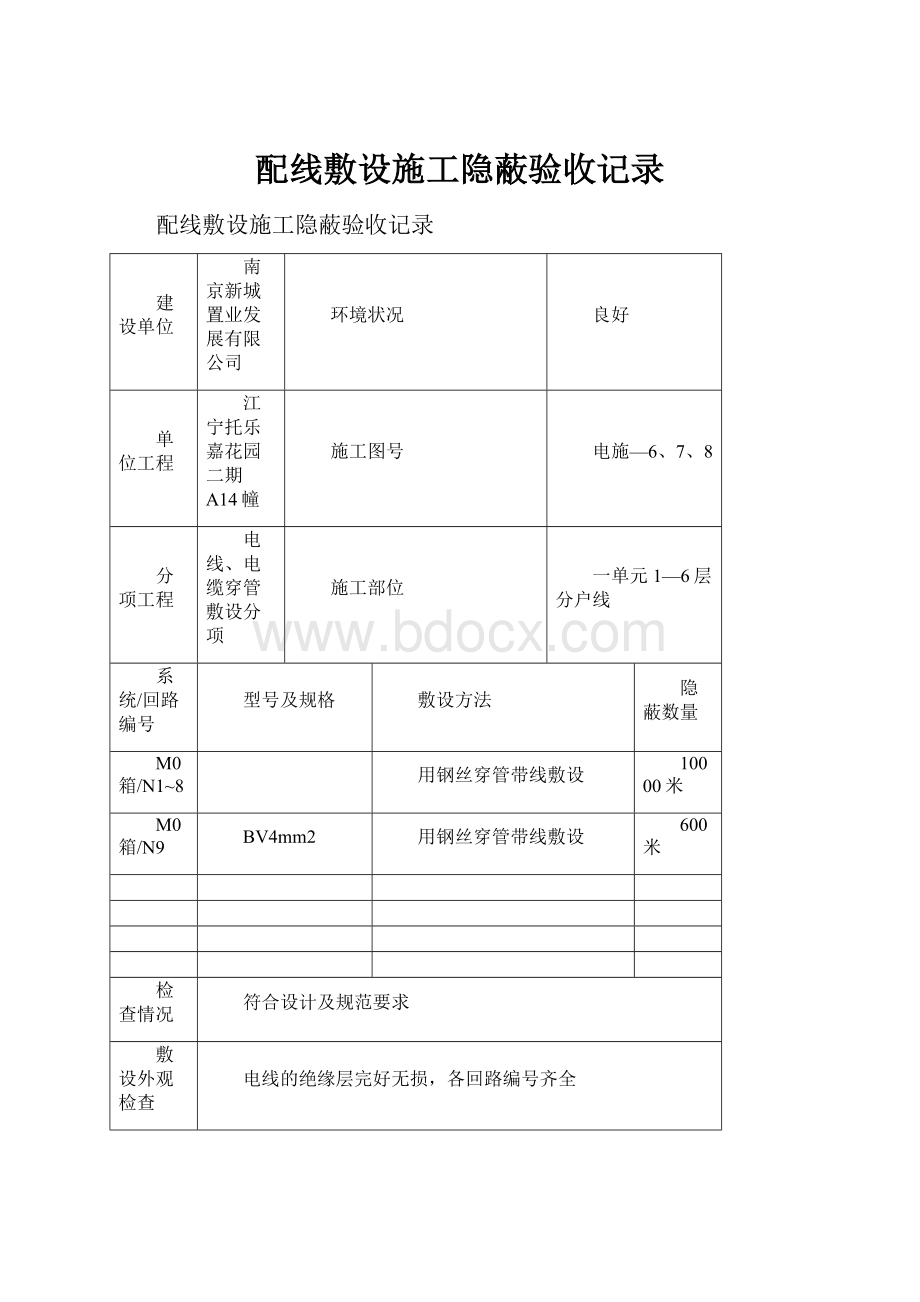 配线敷设施工隐蔽验收记录.docx