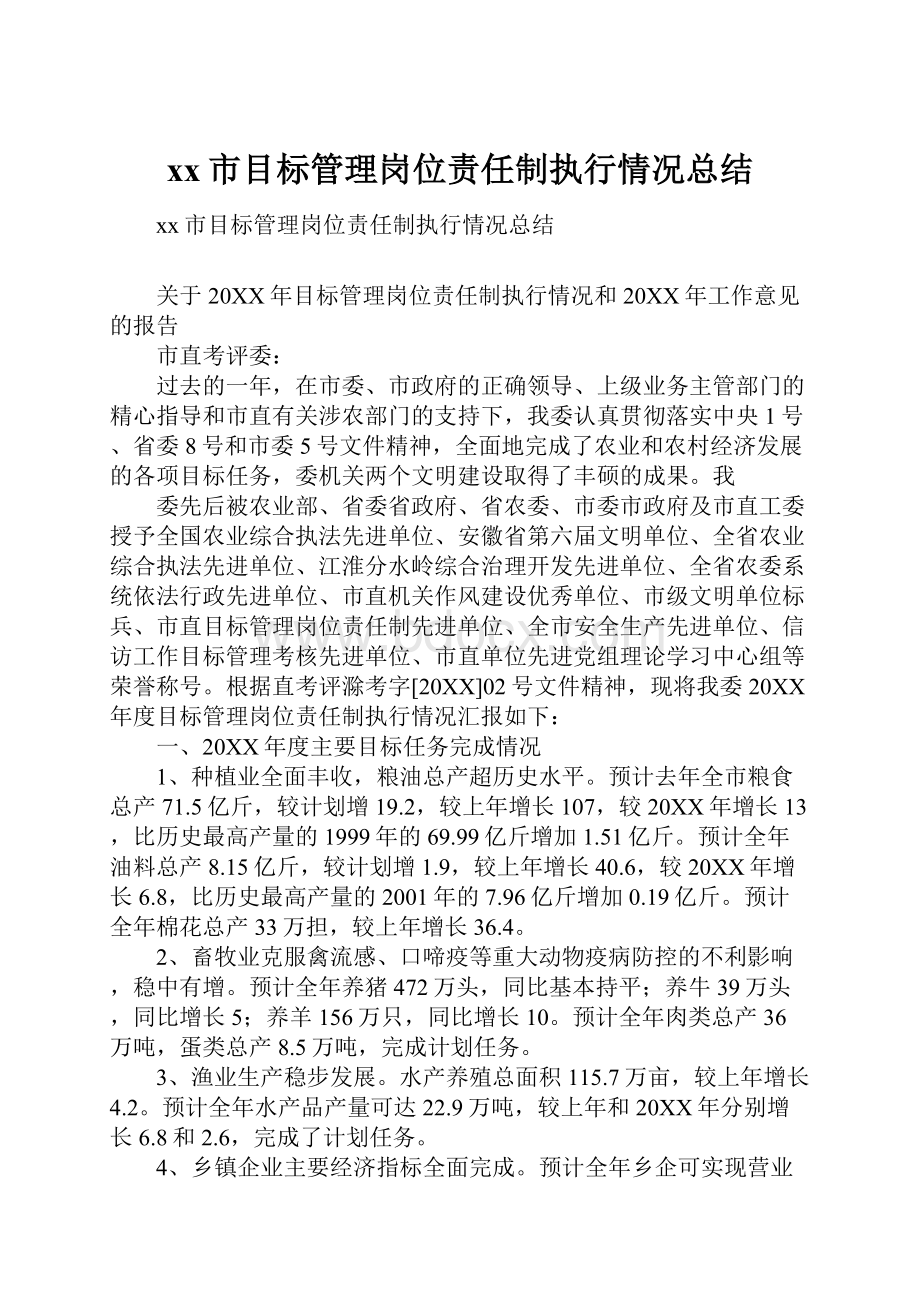 xx市目标管理岗位责任制执行情况总结.docx