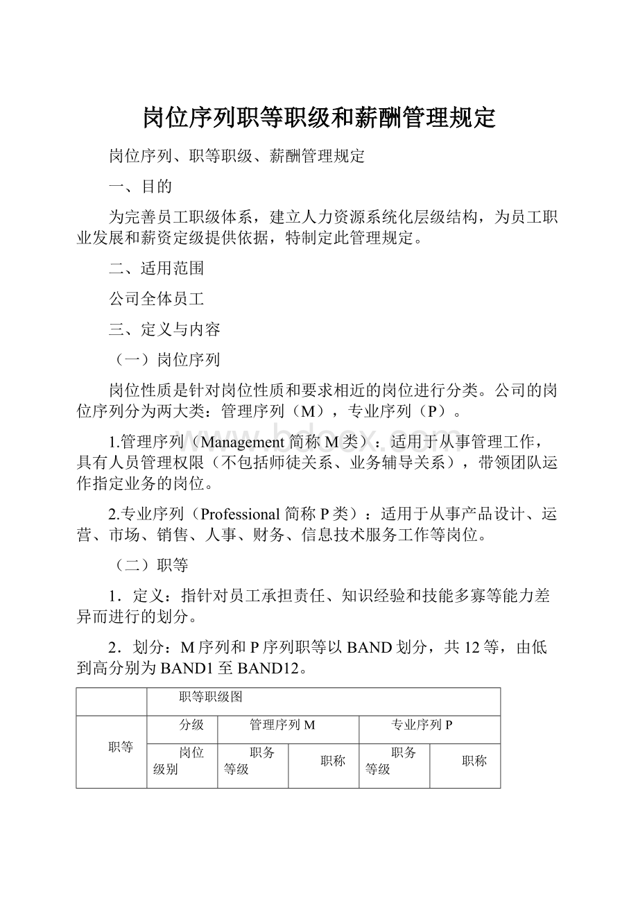 岗位序列职等职级和薪酬管理规定.docx_第1页