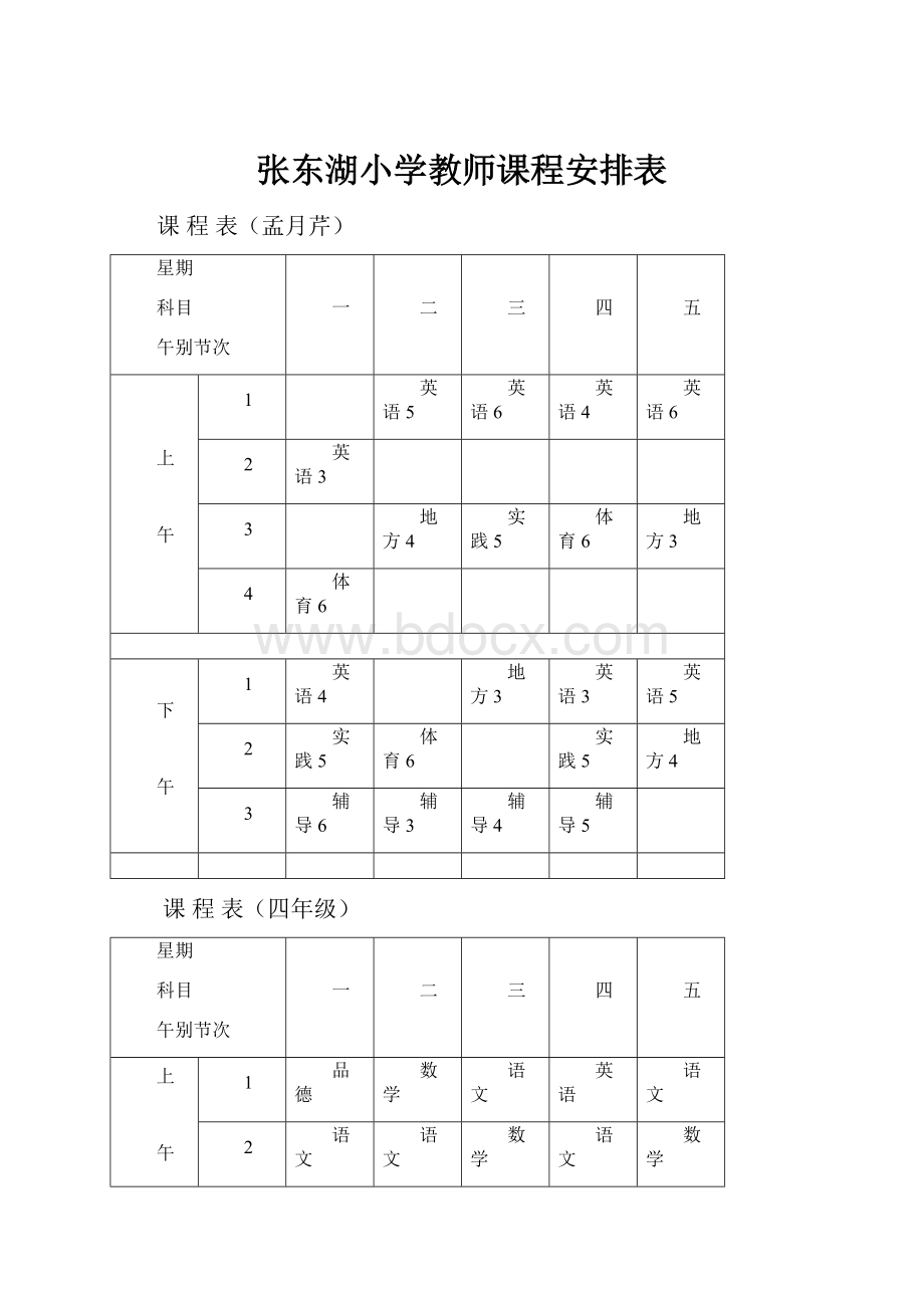 张东湖小学教师课程安排表.docx