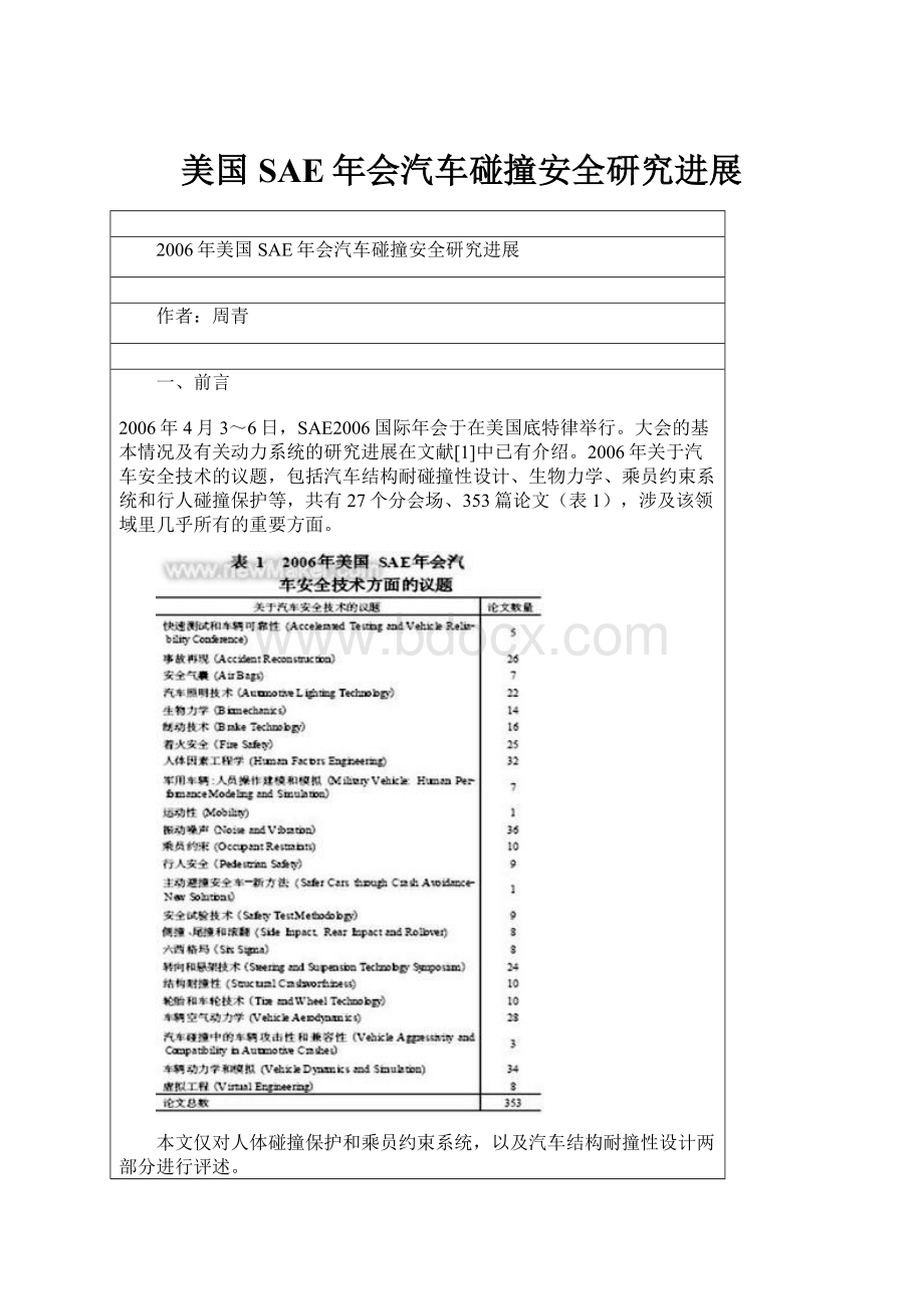 美国SAE年会汽车碰撞安全研究进展.docx_第1页