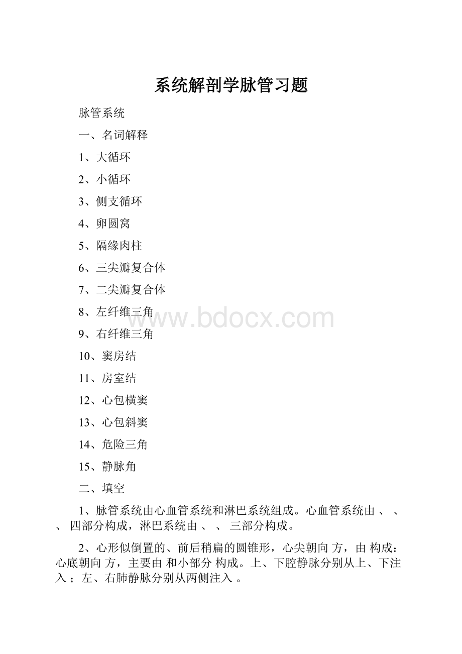 系统解剖学脉管习题.docx