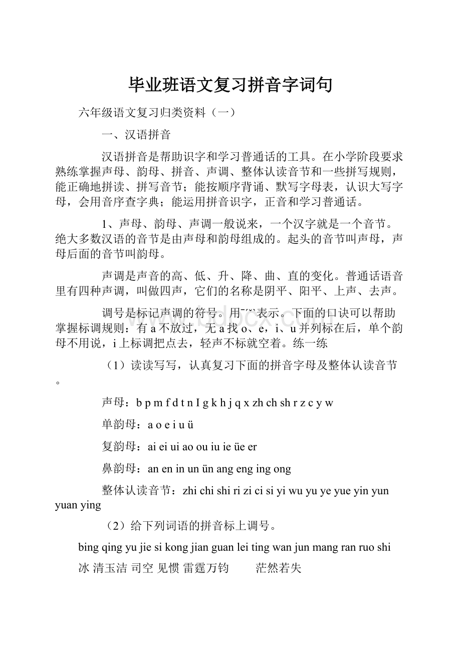 毕业班语文复习拼音字词句.docx