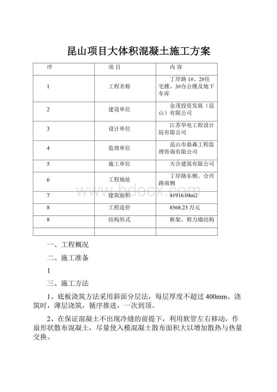 昆山项目大体积混凝土施工方案.docx