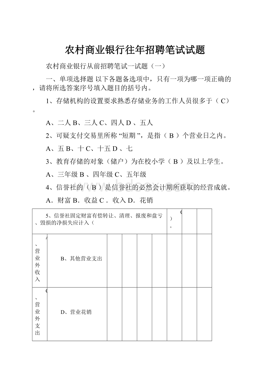 农村商业银行往年招聘笔试试题.docx