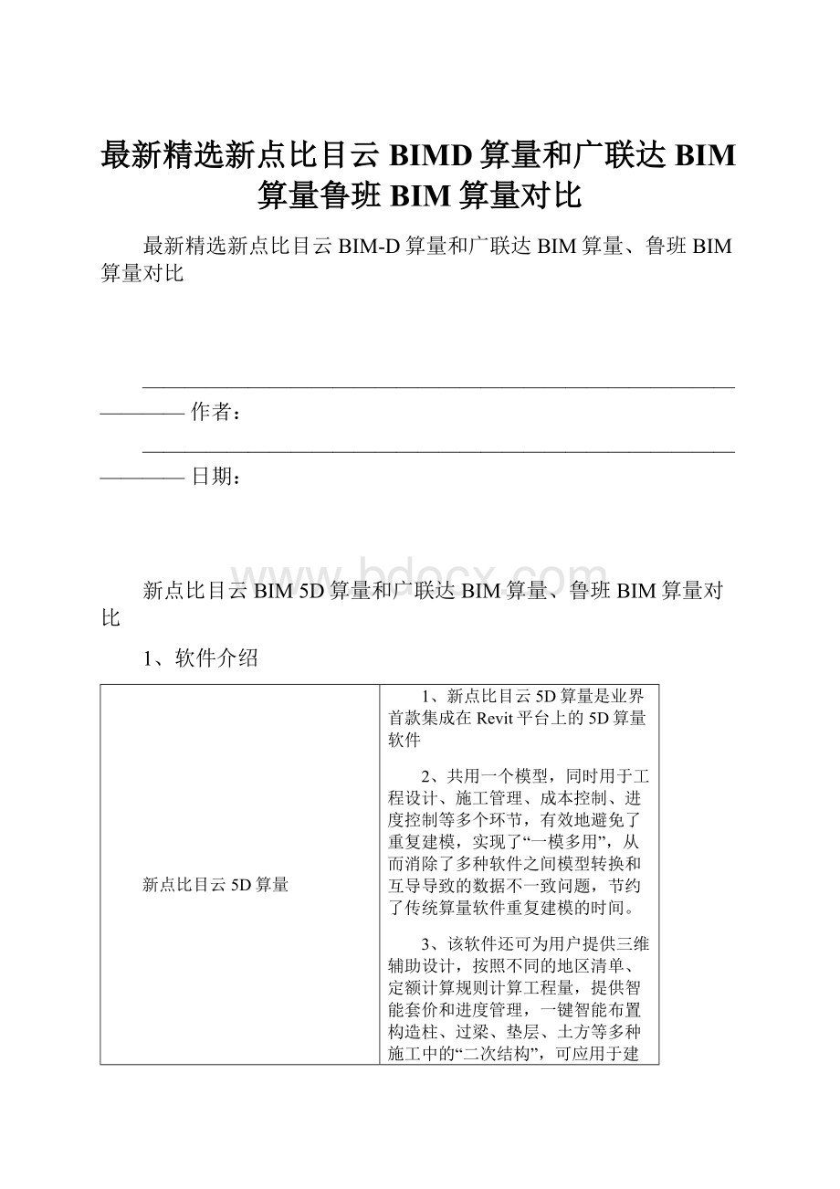 最新精选新点比目云BIMD算量和广联达BIM算量鲁班BIM算量对比.docx