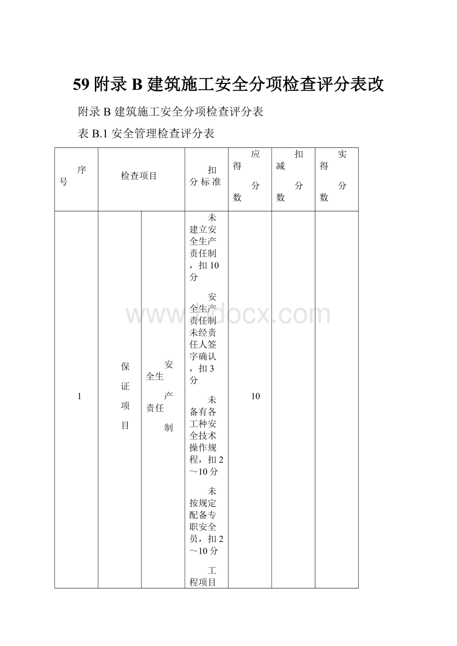 59附录B建筑施工安全分项检查评分表改.docx