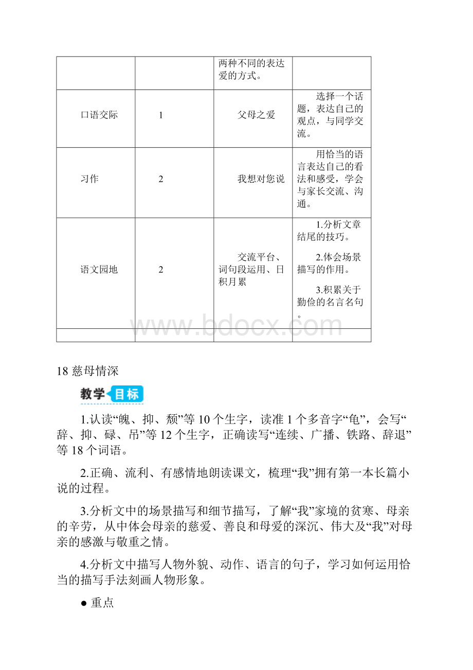 部编人教版五年级语文上册《18 慈母情深》教案.docx_第3页