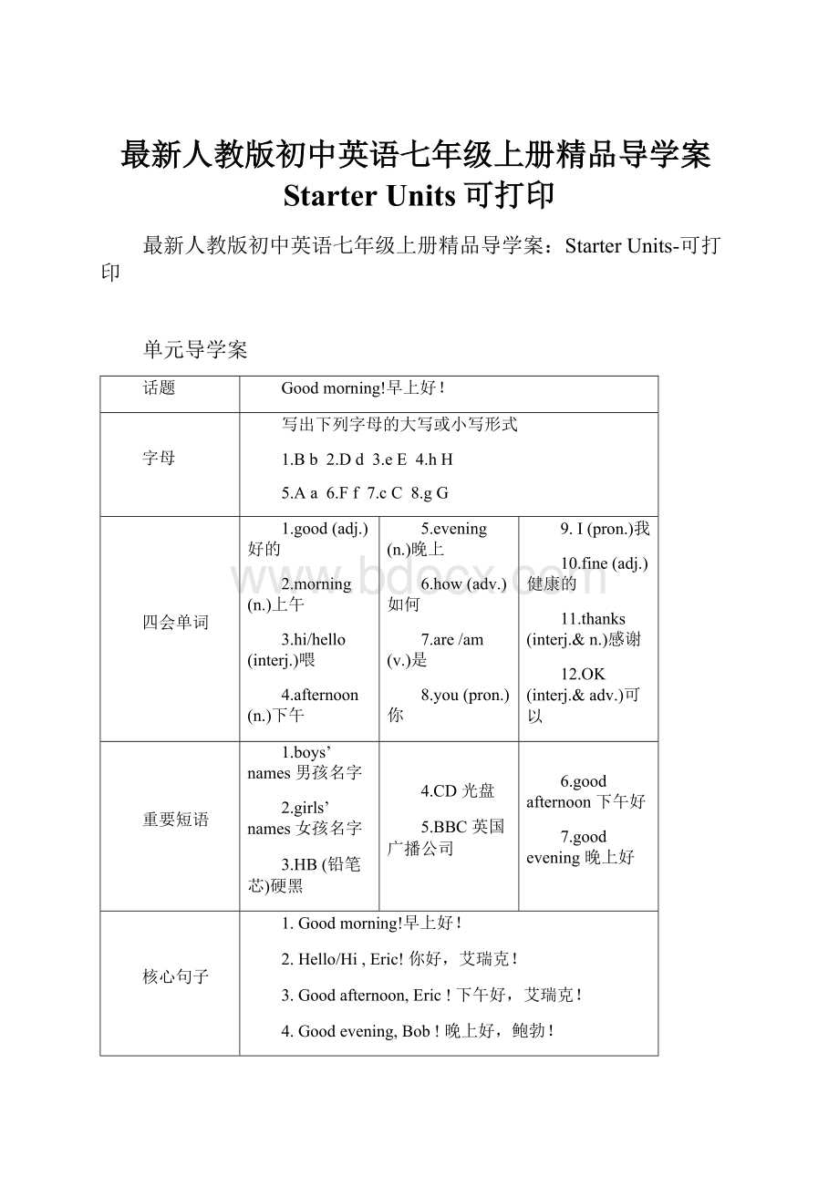 最新人教版初中英语七年级上册精品导学案Starter Units可打印.docx_第1页