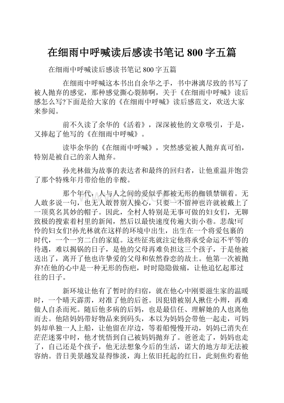 在细雨中呼喊读后感读书笔记800字五篇.docx