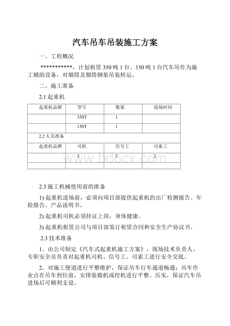 汽车吊车吊装施工方案.docx