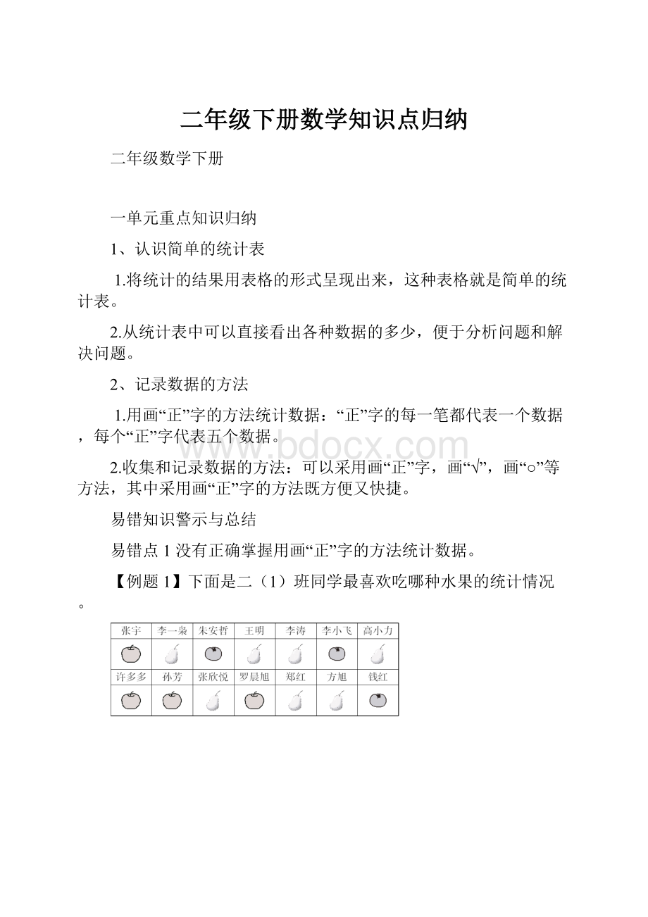 二年级下册数学知识点归纳.docx