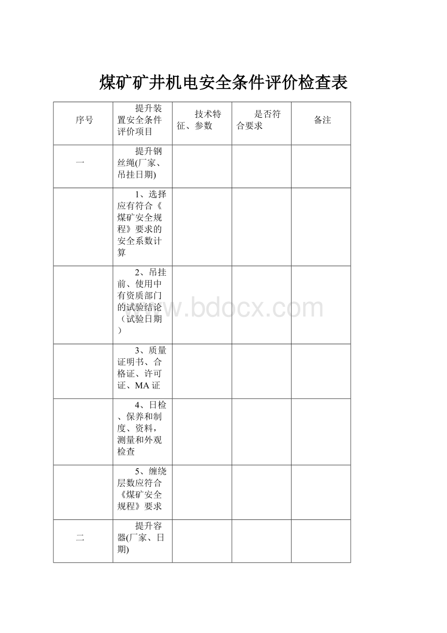 煤矿矿井机电安全条件评价检查表.docx