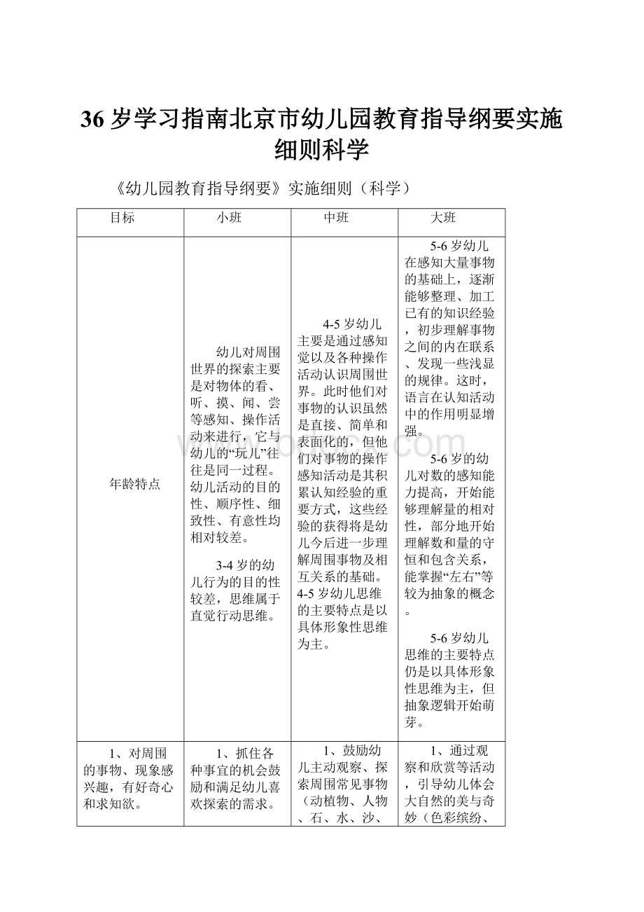 36岁学习指南北京市幼儿园教育指导纲要实施细则科学.docx