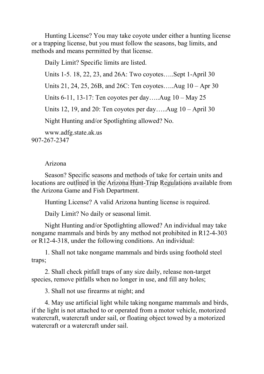 Following is a 50State Coyote Hunting Regulation summary.docx_第2页