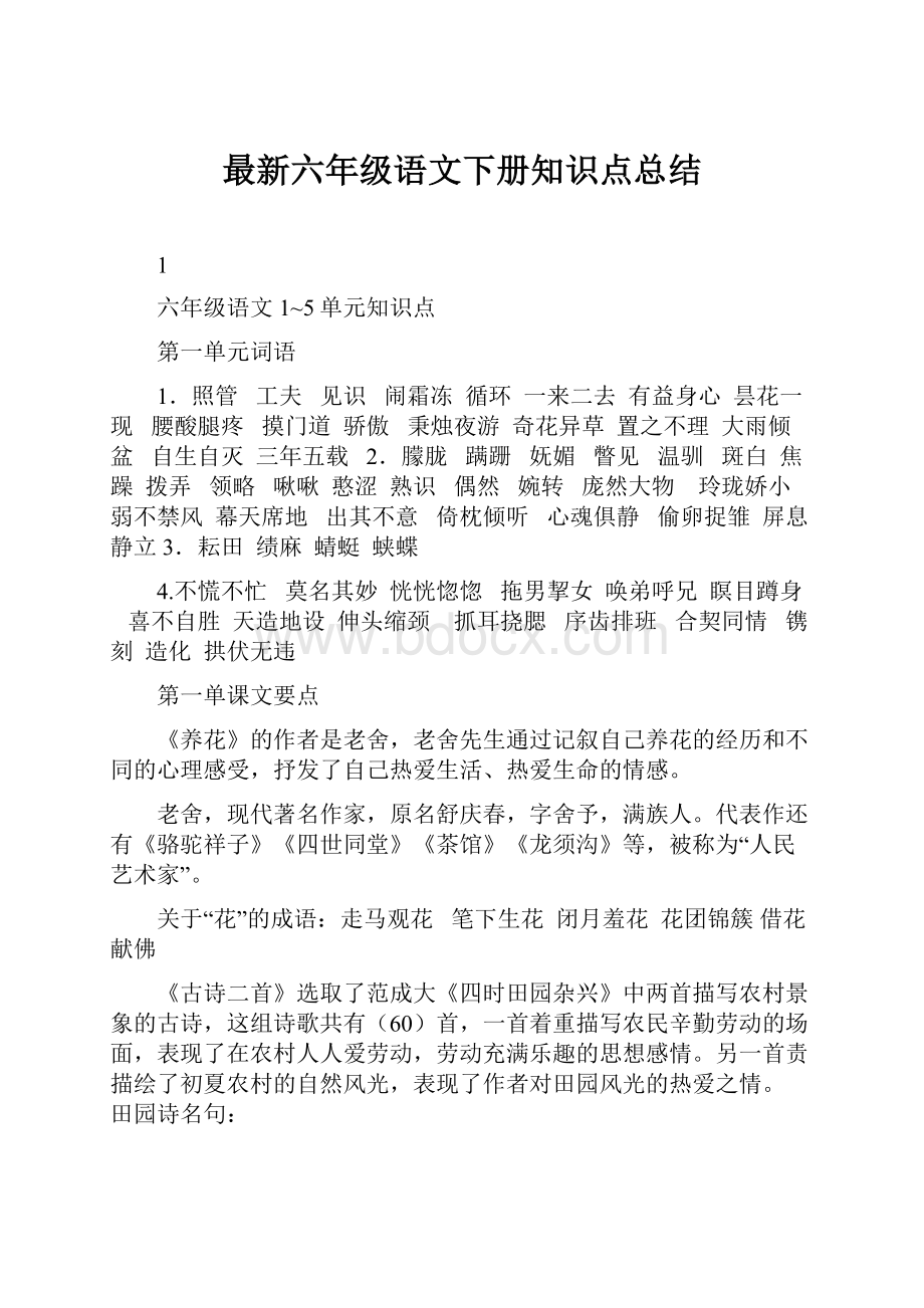 最新六年级语文下册知识点总结.docx