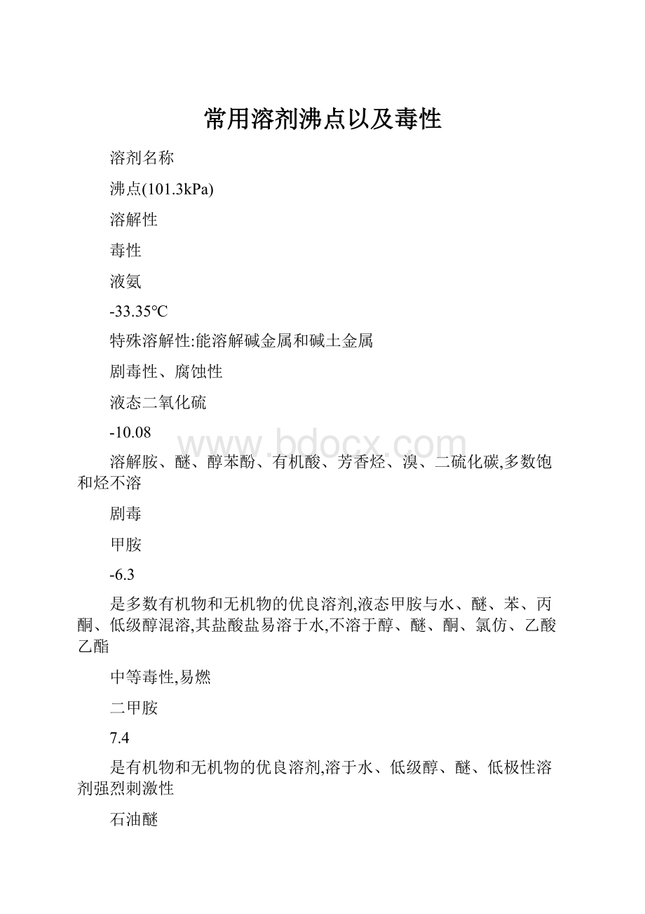 常用溶剂沸点以及毒性.docx