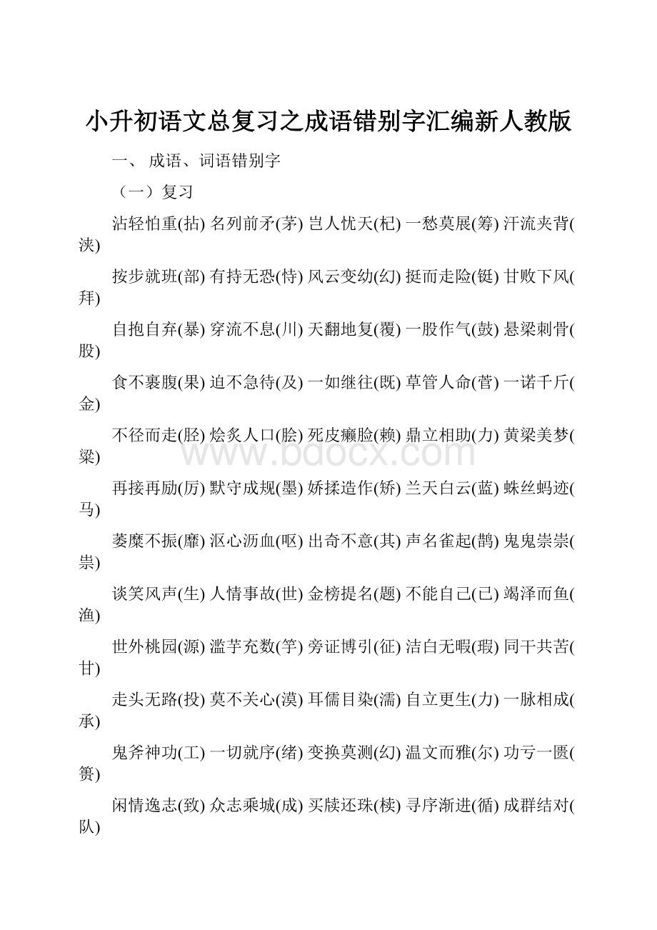 小升初语文总复习之成语错别字汇编新人教版.docx