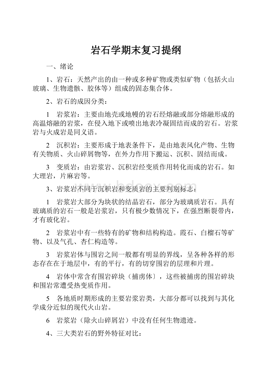 岩石学期末复习提纲.docx