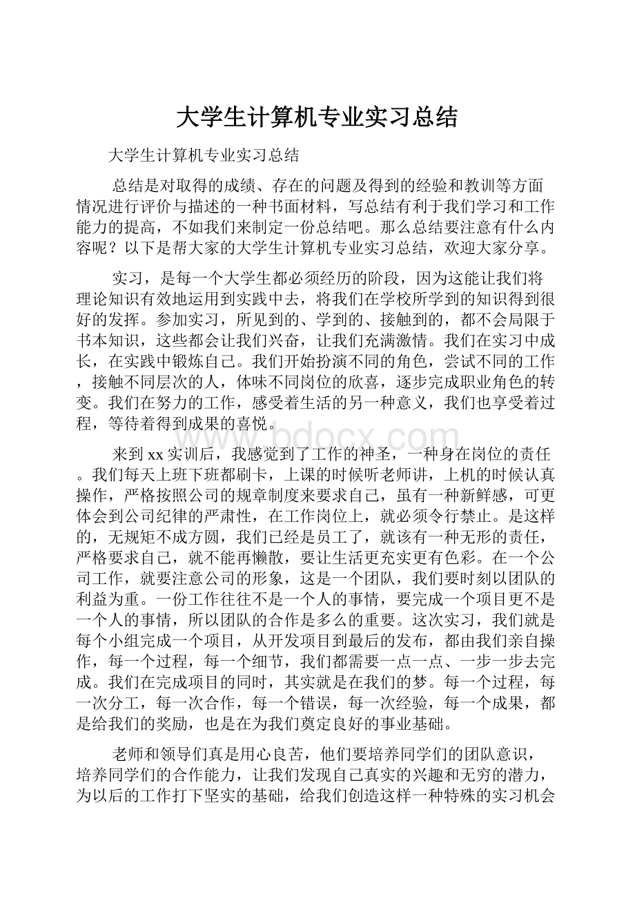 大学生计算机专业实习总结.docx_第1页