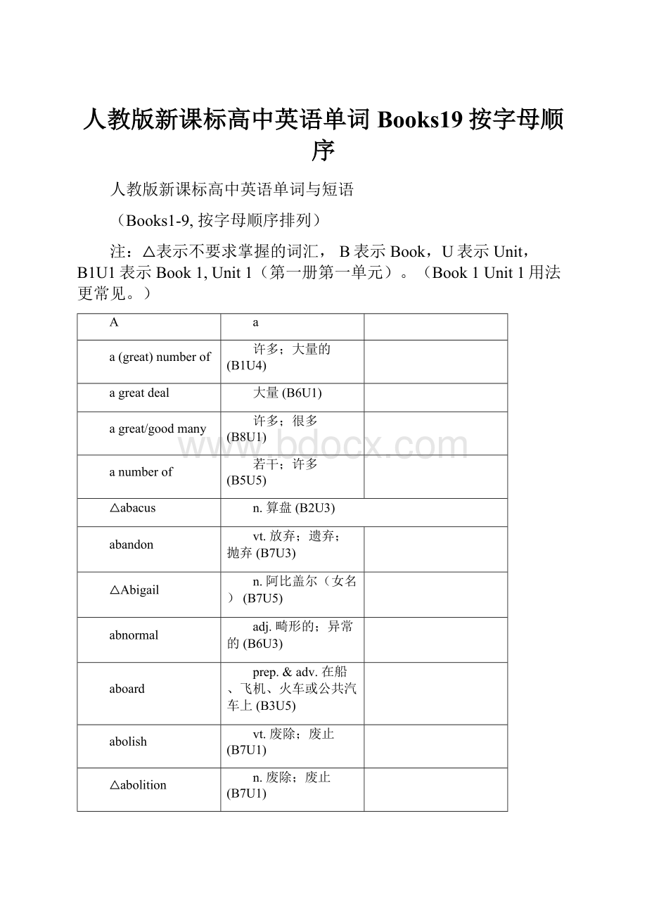 人教版新课标高中英语单词Books19按字母顺序.docx