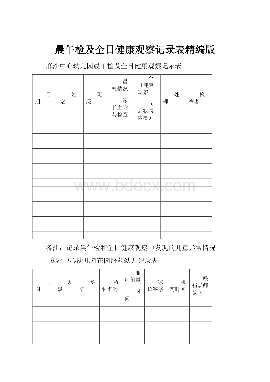 晨午检及全日健康观察记录表精编版.docx_第1页