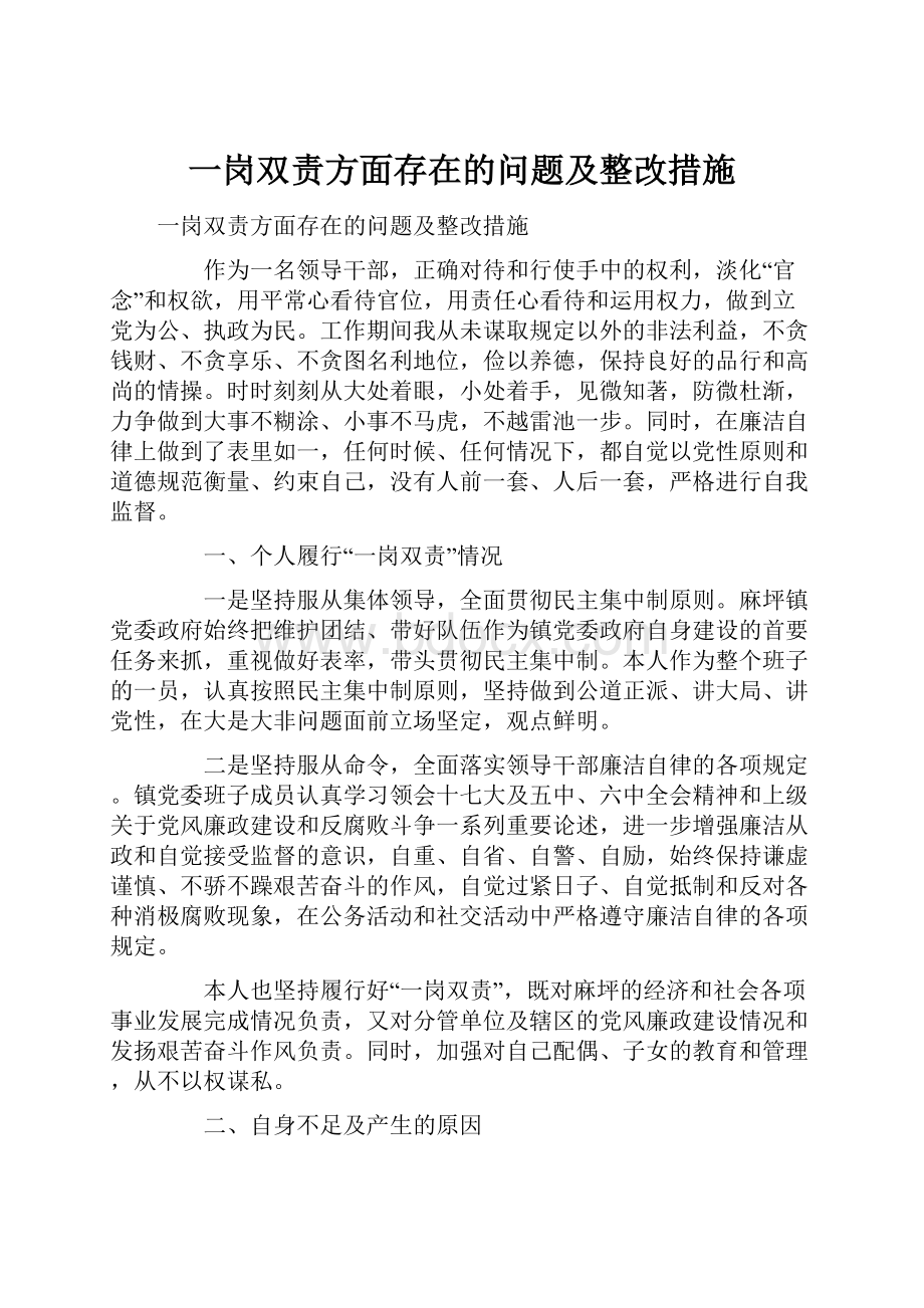 一岗双责方面存在的问题及整改措施.docx