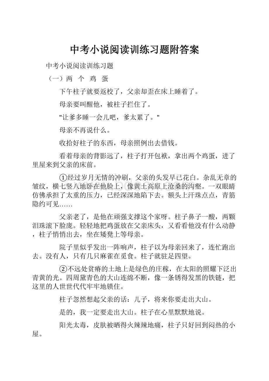 中考小说阅读训练习题附答案.docx