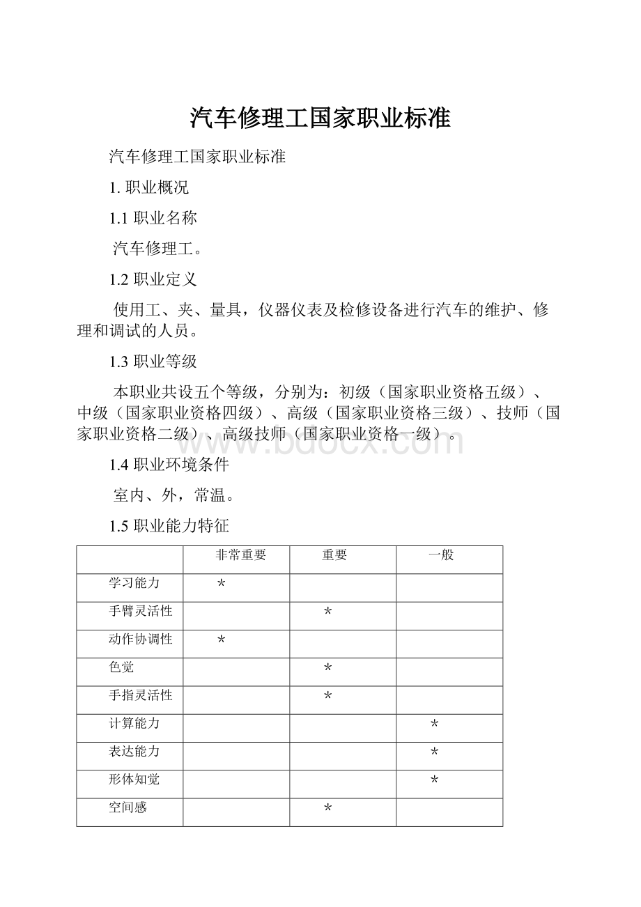 汽车修理工国家职业标准.docx