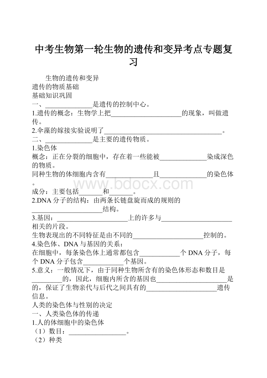 中考生物第一轮生物的遗传和变异考点专题复习.docx