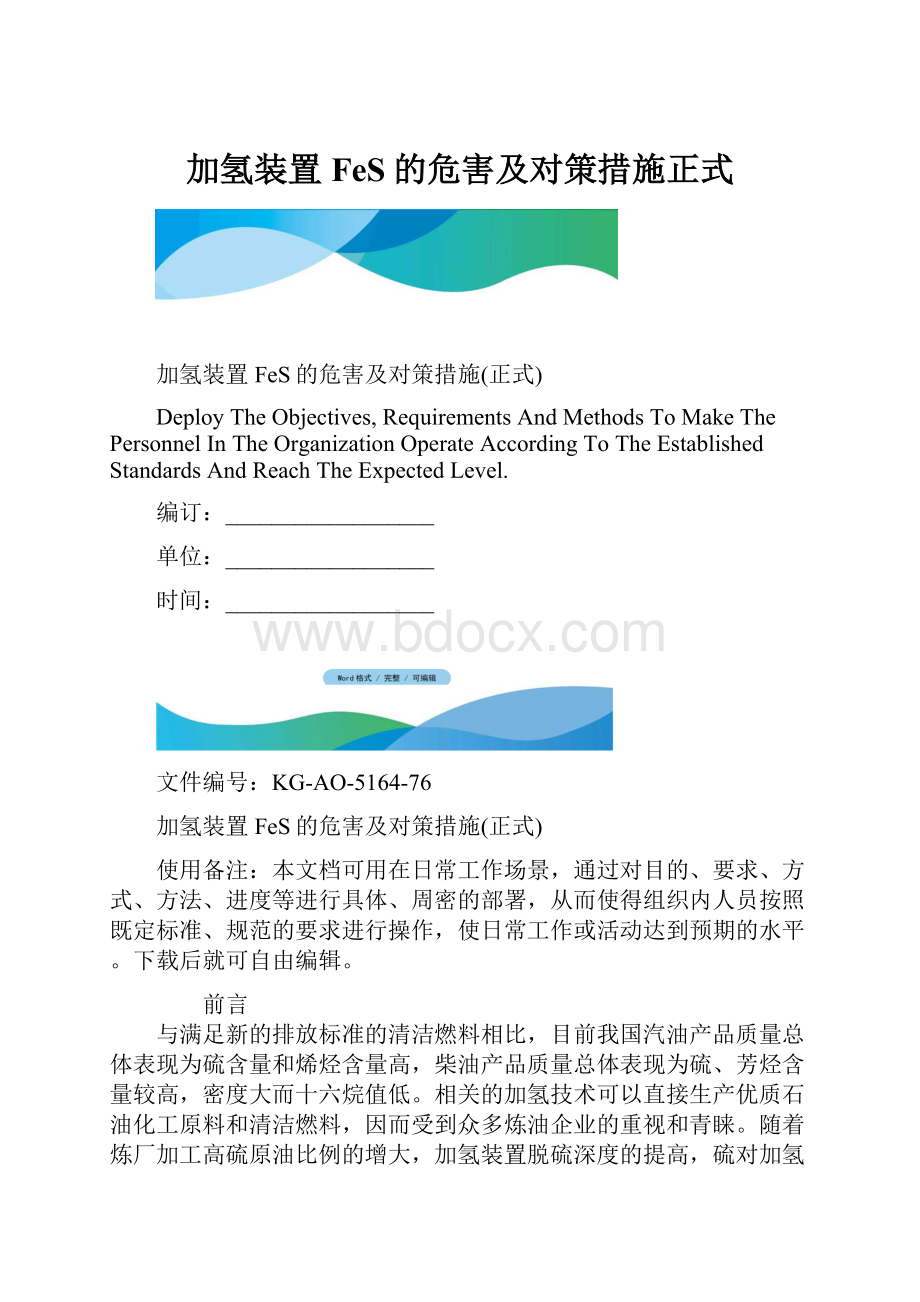 加氢装置FeS的危害及对策措施正式.docx