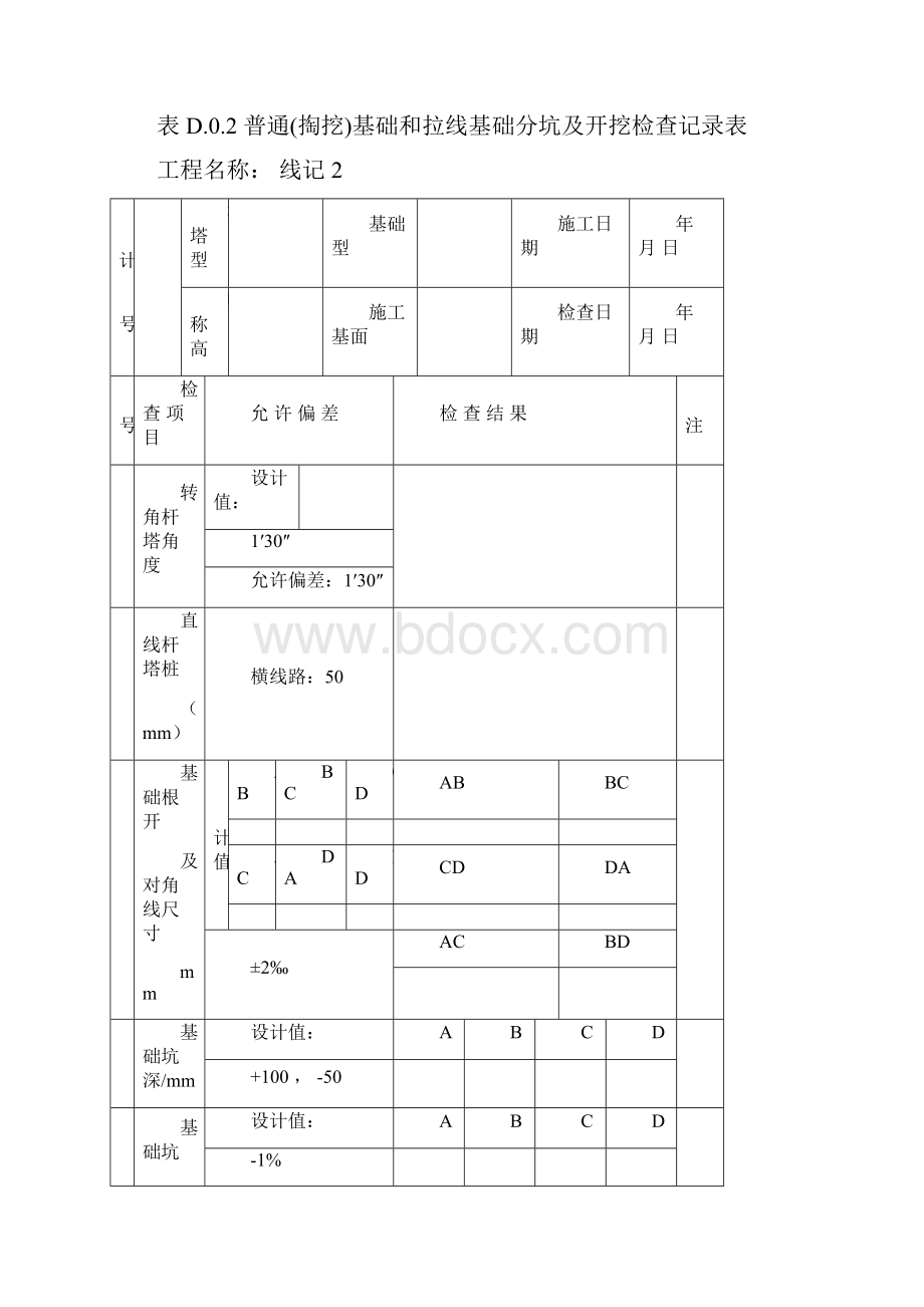 GB50173电气装置安装工程 66kV及以下架空电力线路施工及验收规范 D类表格.docx_第2页