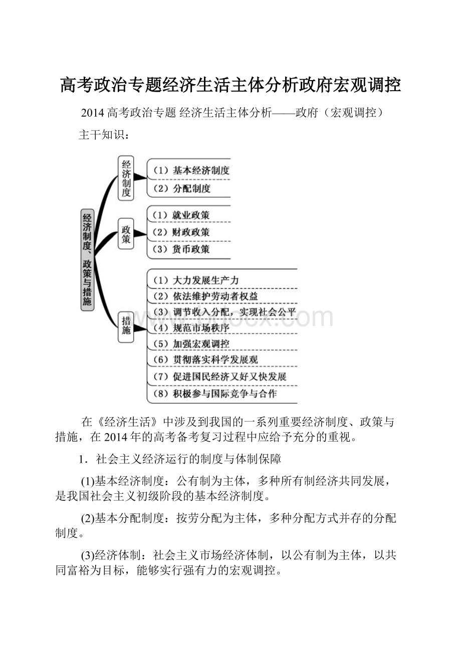 高考政治专题经济生活主体分析政府宏观调控.docx